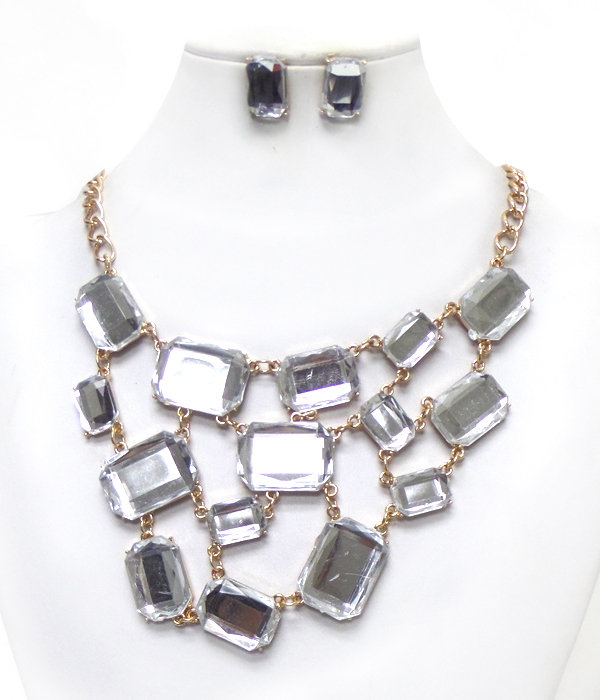 Rectangle linked crystals chain necklace set
