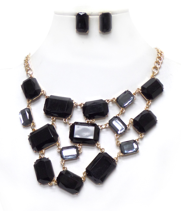 Rectangle linked crystals chain necklace set 