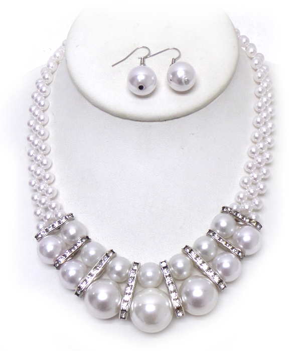 Double layer pearls linked necklace set