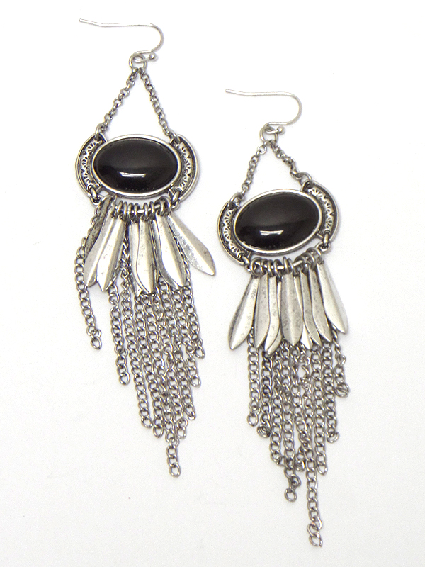 Metal textured tassel drop fish hook earrings