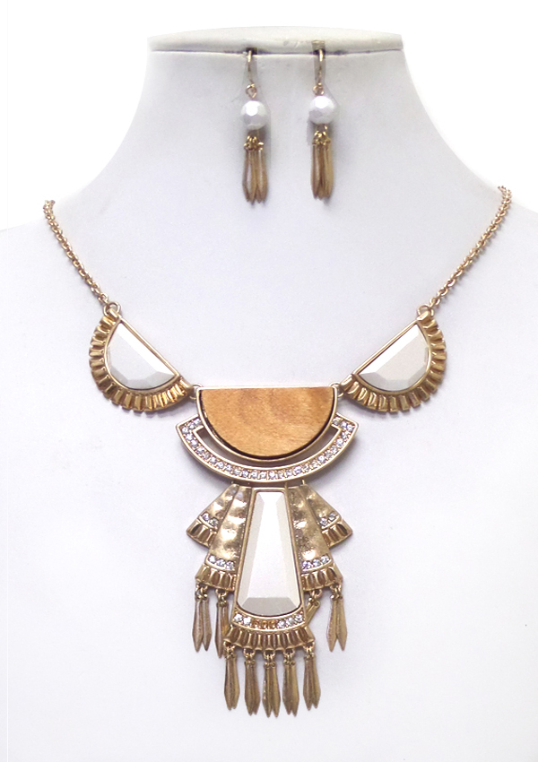 Acryl art deco half disk and metal tassel drop necklace set