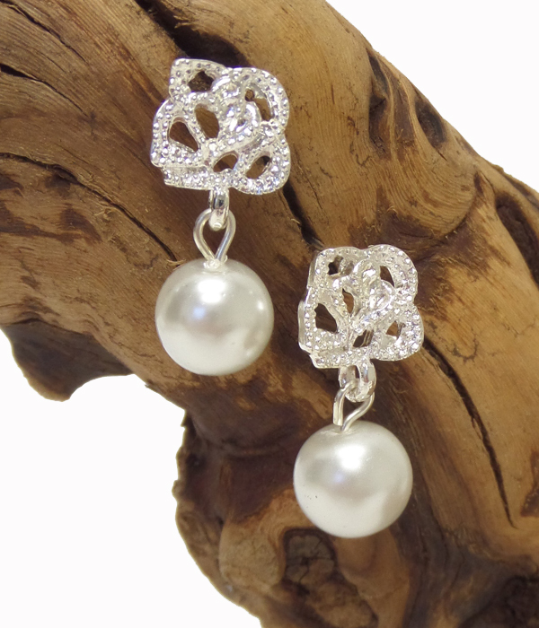 Rose and pearl drop earring