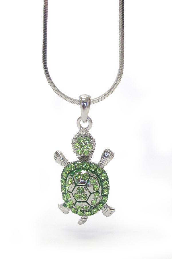 MADE IN KOREA WHITEGOLD PLATING CRYSTAL  TURTLE PENDANT NECKLACE