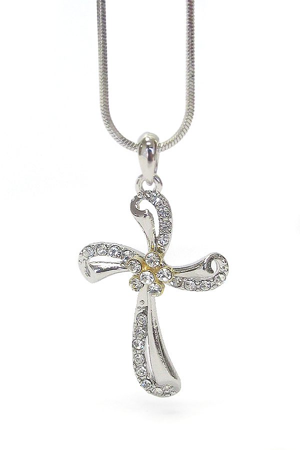 WHITEGOLD PLATING CRYSTAL CROSS PENDANT NECKLACE