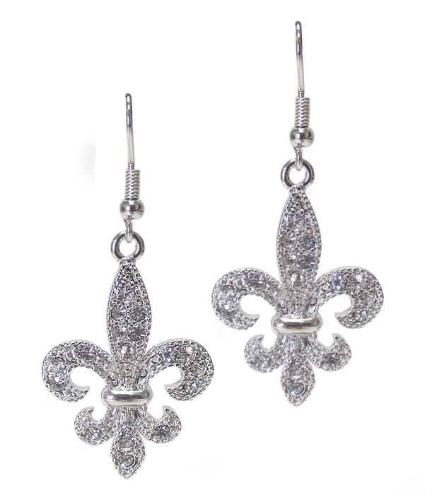 Made in korea whitegold plating crystal fleur de lis drop earring