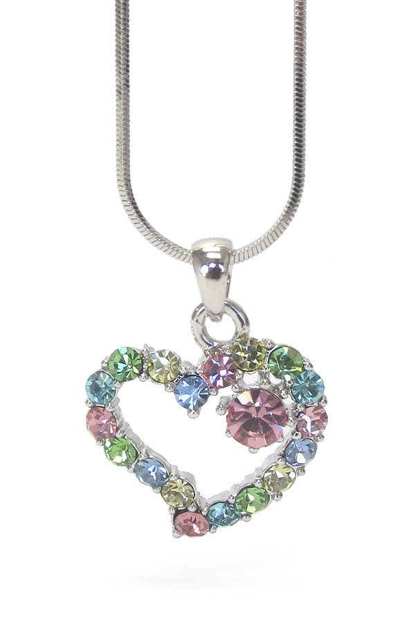 Made in korea whitegold plating multi color crystal heart pendant necklace -valentine