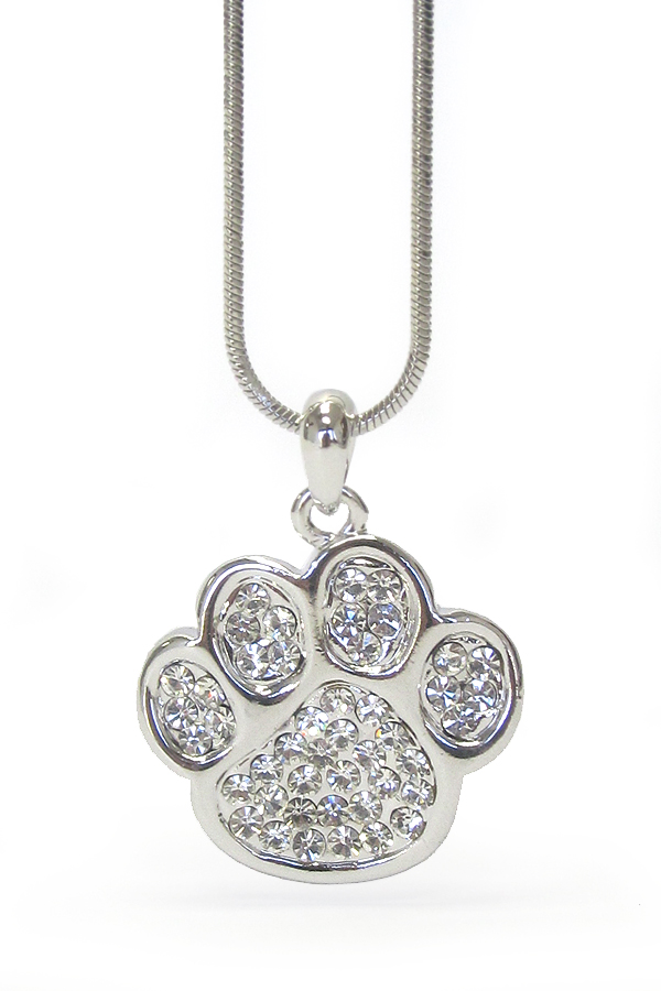 Made in korea whitegold plating crystal stud paw pendant necklace