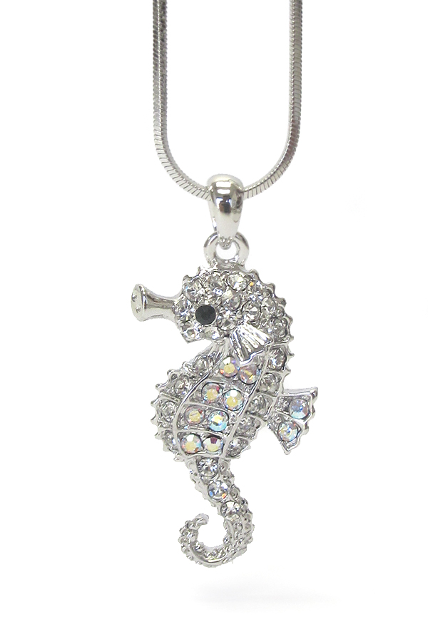 WHITEGOLD PLATING CRYSTAL SEAHORSE NECKLACE