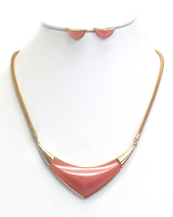 Chevron facet stone pendant cocktail necklace earring set