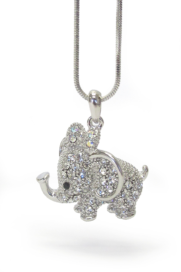 WHITEGOLD PLATING CRYSTAL ELEPHANT PENDANT NECKLACE