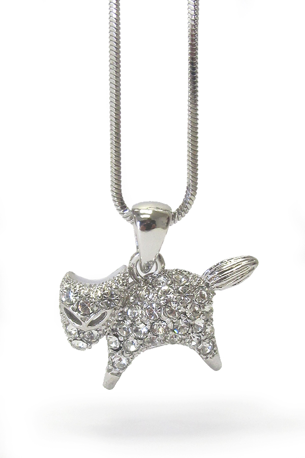 WHITEGOLD PLATING CRYSTAL FOX PENDANT NECKLACE