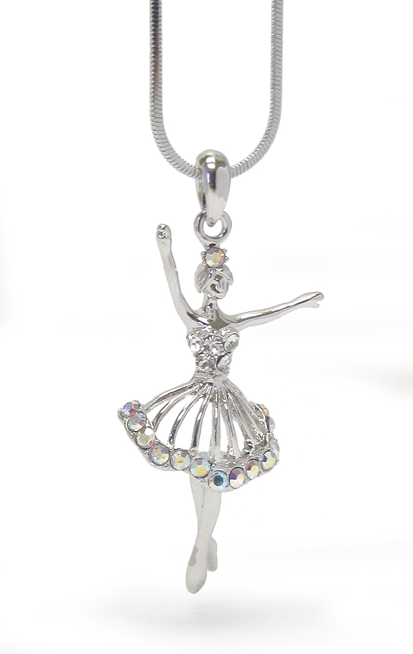 Made in korea whitegold plating crystal ballet theme pendant necklace
