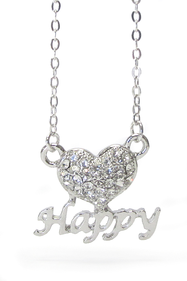 WHITEGOLD PLATING CRYSTAL HAPPY  HEART PENDANT NECKLACE