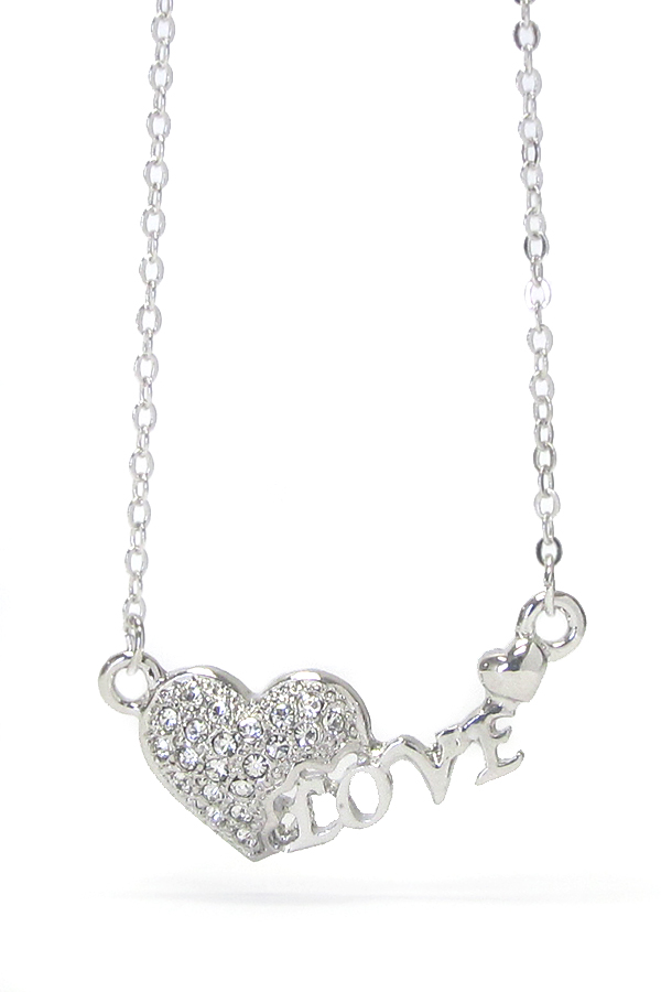 Made in korea whitegold plating crystal love pendant necklace -valentine