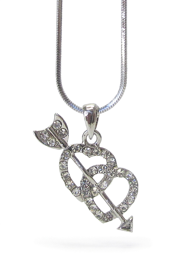Made in korea whitegold plating crystal cupid heart and arrow pendant necklace