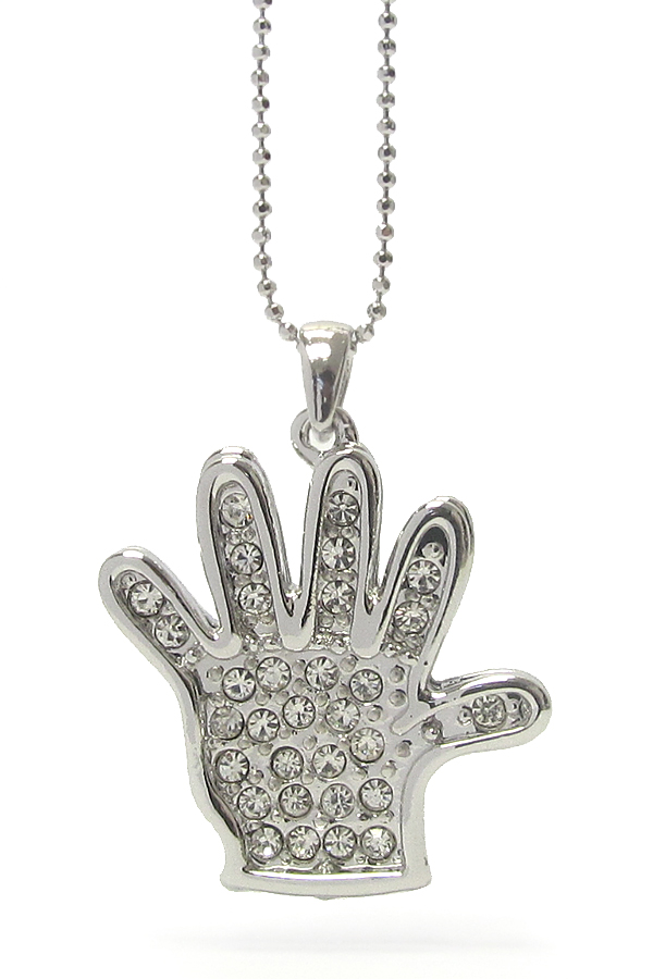 WHITEGOLD PLATING CRYSTAL HIGH FIVE PENDANT NECKLACE