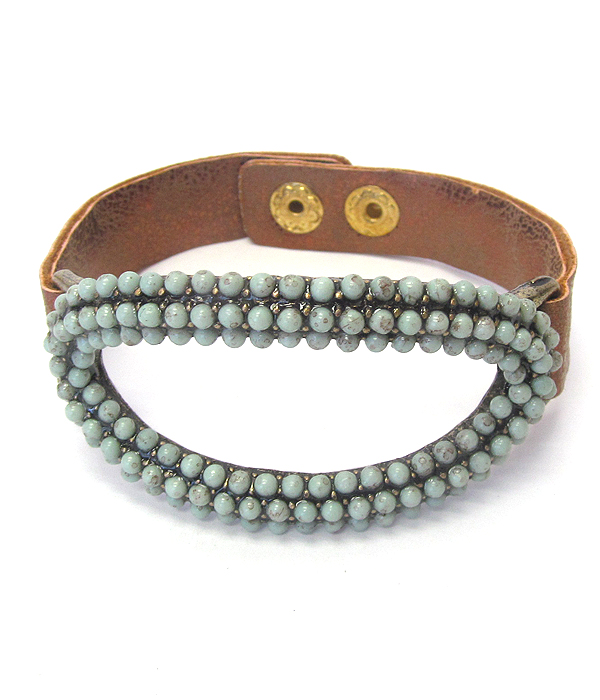 MULTI TURQUOISE STUD OVAL LEATHER BRACELET