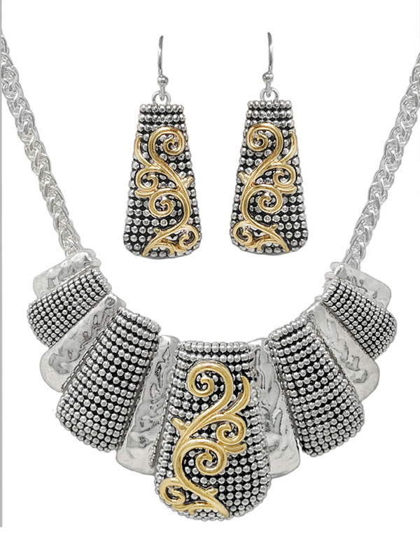 Designer textured tribal style necklace earring set