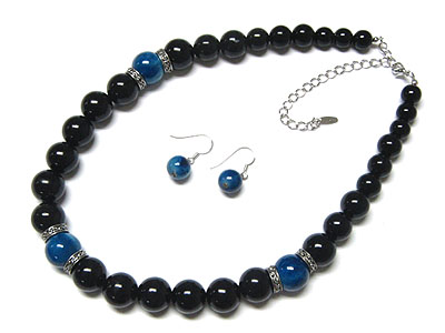Acryl beads and marble beads necklace and earring set