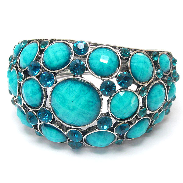 Multi crystal and resin bubble deco open bangle vintage bracelet