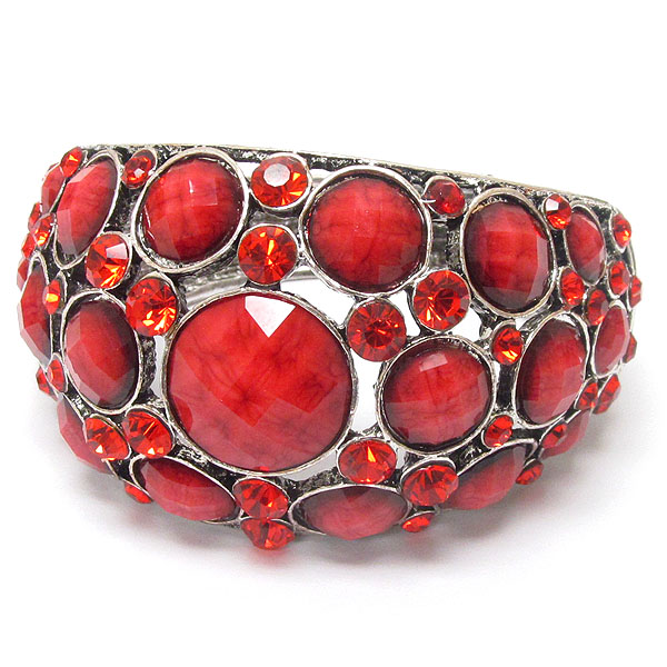Multi crystal and resin bubble deco open bangle vintage bracelet