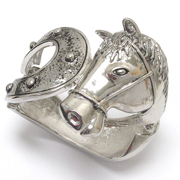 Large horse and horseshoe hinge bangle bracelet