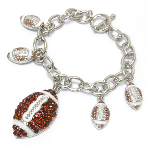 Crystal deco multi football charm bracelet