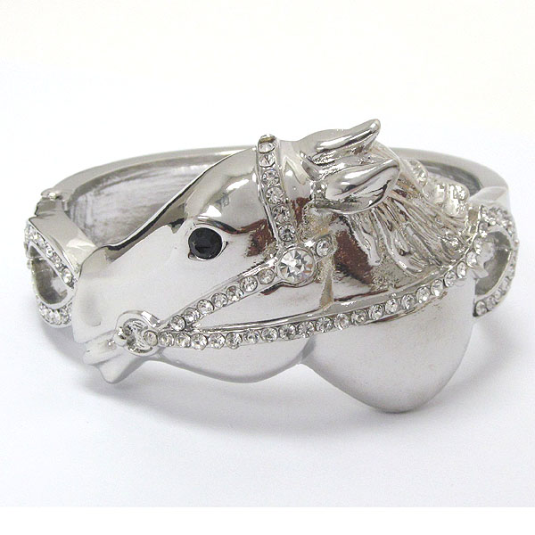Crystal deco horsehead hinge bangle bracelet