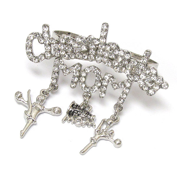 Crystal deco cheerleader mom double finger ring