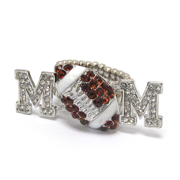 Crystal football mom stretch ring
