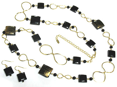 Square acrylic patina bead and infinity metal symbol necklace set