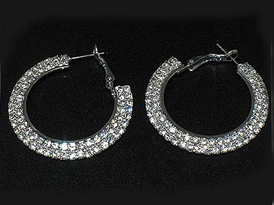 Rhinestone round double hoop earring - hoops