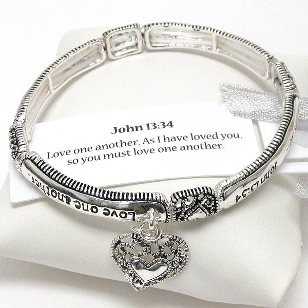 Heart charm dangle inspiration message stretch bracelet