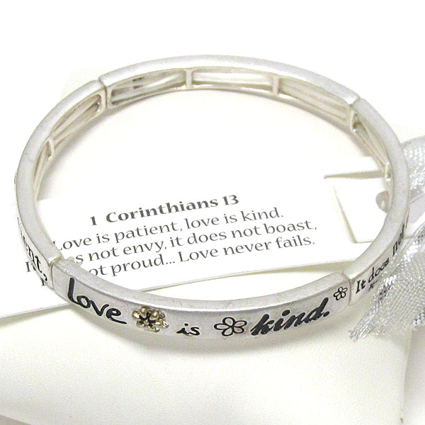 Love message stretch bracelet - corinthians 13 - bookmark included