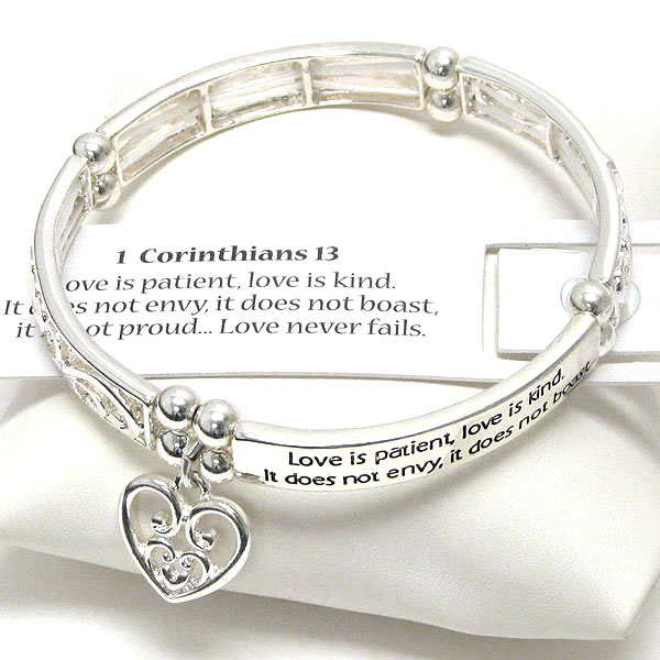 Heart charm and love message stretch bracelet