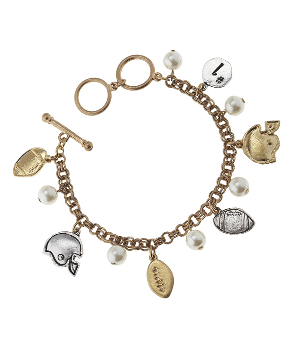 Football charm toggle bracelet