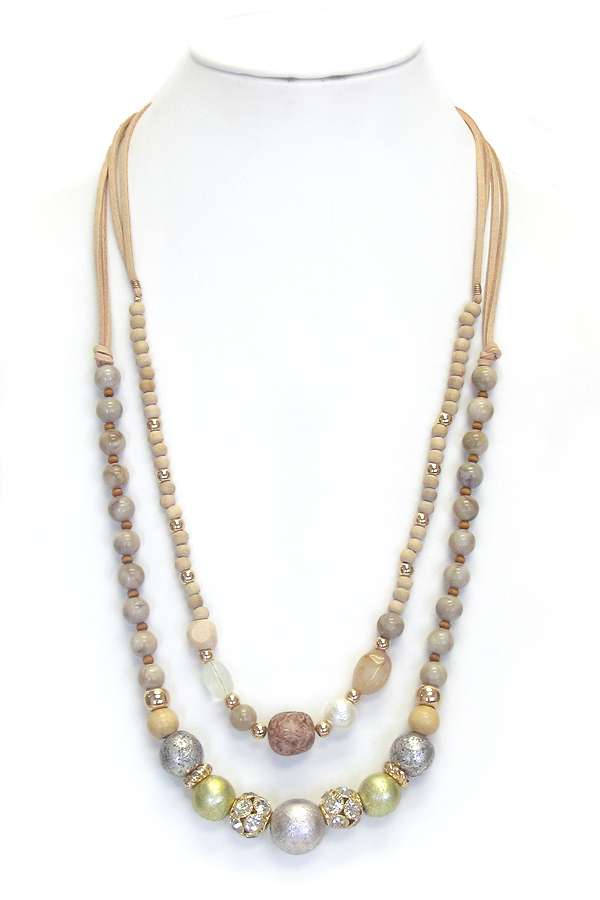 Multi natural stone bead mix double long necklace set