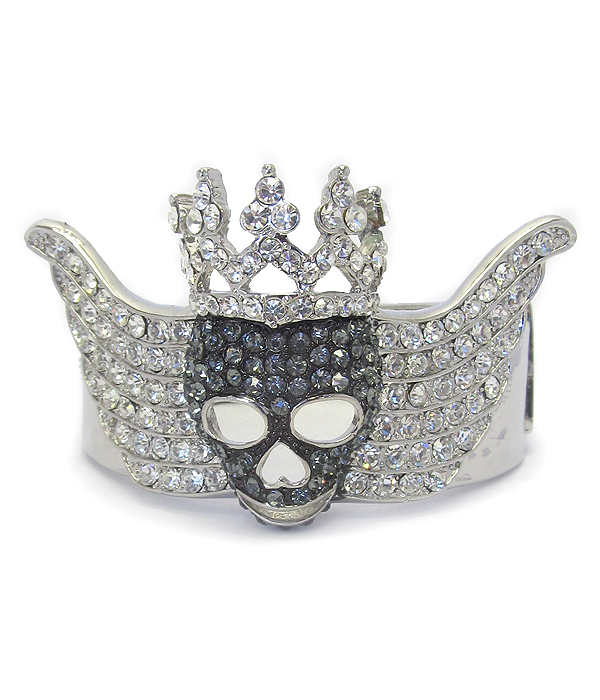 Crystal skull and crown chunky bangle bracelet