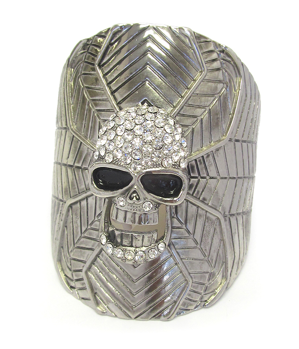 Chunky crystal skull and spider web bangle bracelet