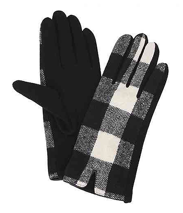 BUFFALO PLAID CHECK GLOVES - 100% POLYESTER - SMART TOUCH