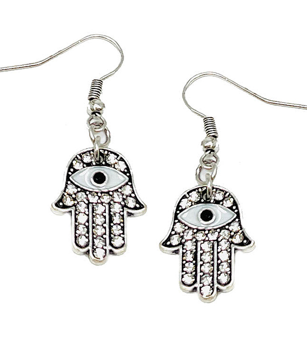 Lucky theme crystal hamsa evil eye earring