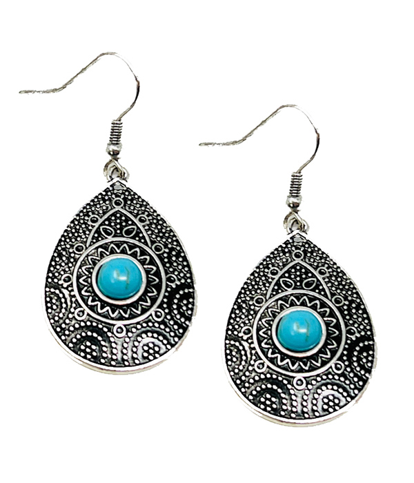 TURQUOISE CENTER BOHEMIAN MANDALA TEARDROP EARRING