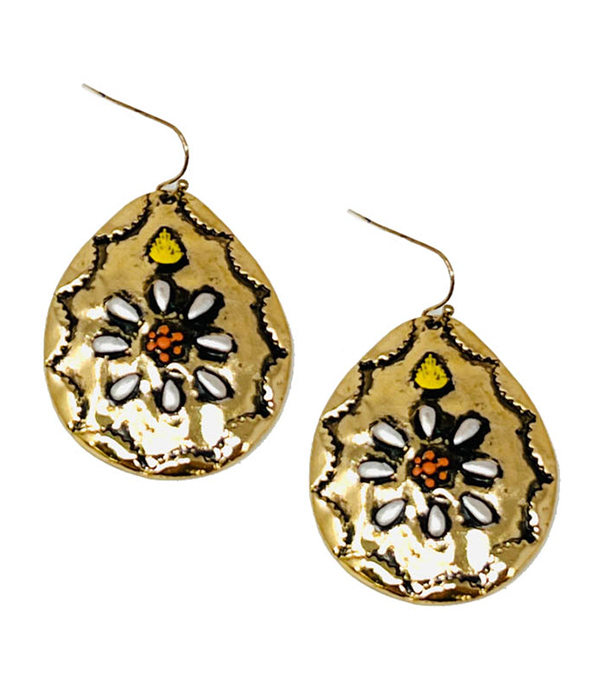 VINTAGE METAL FLOWER TEARDROP EARRING