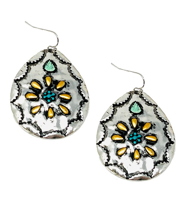 VINTAGE METAL FLOWER TEARDROP EARRING