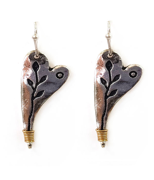 Long heart metal earring