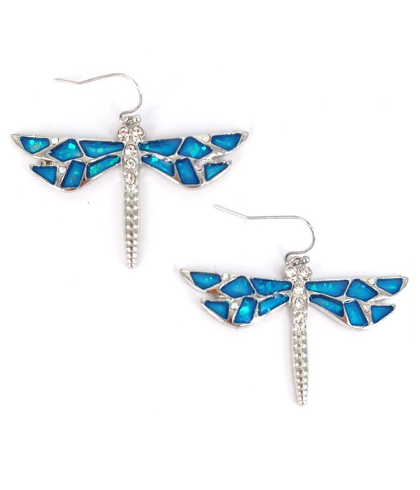 GARDEN THEME OPAL ACCENT EARRING - DRAGONFLY