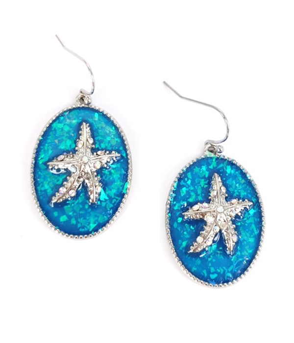 Sealife theme opal accent earring - starfish