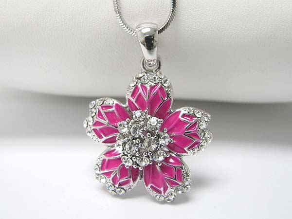 Made in korea whitegold plating crystal stud flower pendant necklace