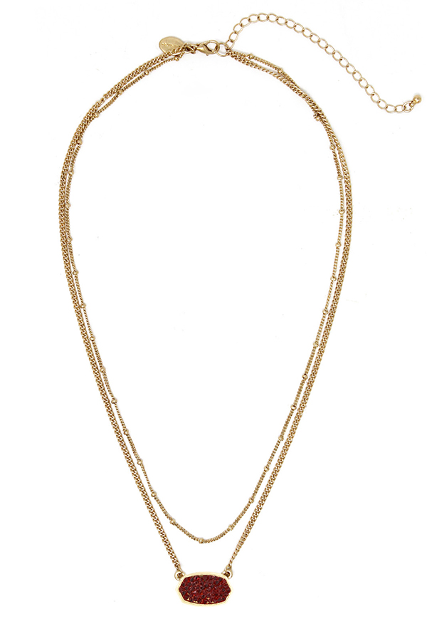 Multi crystal pendant double layer necklace