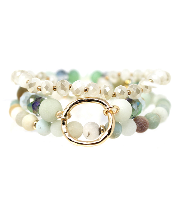 FACET AND SEMI PRECIOUS STONE MIX 3 STRETCH BRACELET SET